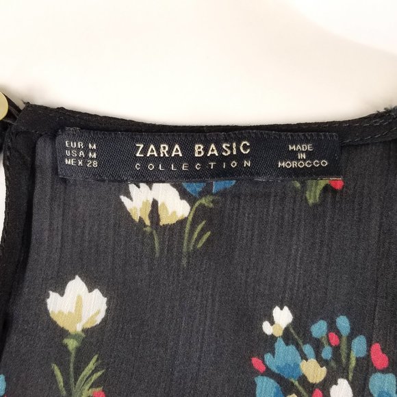 Zara Floral Print on Black Semi Sheer Top - Picture 6 of 6